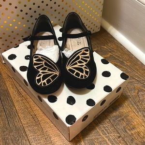 Sophia Webster Black Gold Butterfly Girls  ballerina Dress Shoe 31 13.5 13